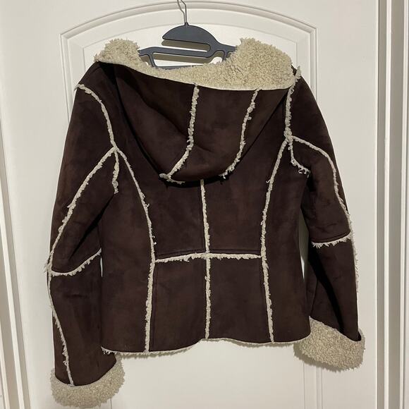 Via Spiga Brown Suede Winter Jacket Sherpa Lined Button Up Y2K Bratz Small - Picture 5 of 8